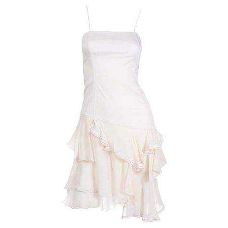 Alexander McQueen 1996 The Hunger White Cotton and Silk Asymmetrical Ruffled Dress For Sale at 1stDibs
