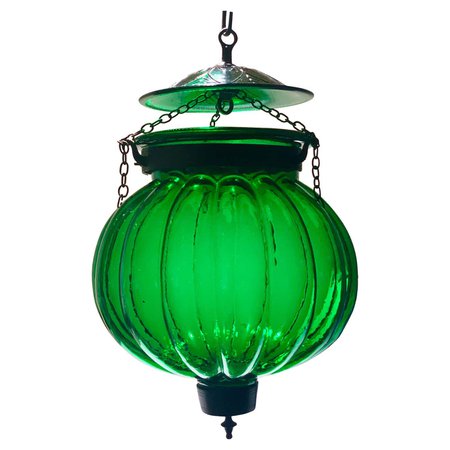 Vintage Bell Jar Emerald Green Gourd Lantern, Mid-Century Anglo-Indian Lighting For Sale at 1stDibs