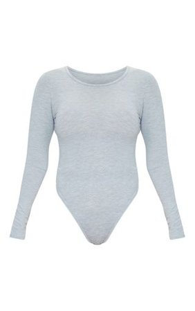 Grey Marl Long Sleeve Jersey Bodysuit | Tops | PrettyLittleThing