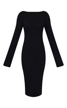 Black Rib Flare Sleeve Scoop Back Midaxi Dress | PrettyLittleThing USA