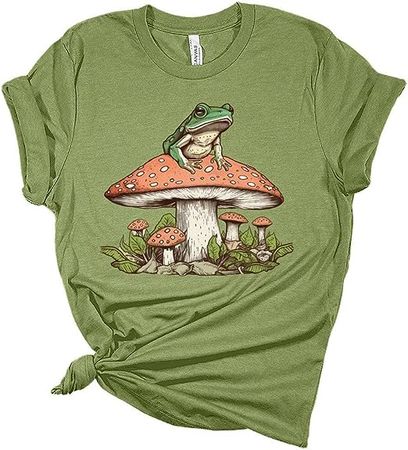 GyftWear Womens Mushroom Shirts Casual Ladies Frog Graphic Tees Short Sleeve Cottagecore T Shirts Plus Size Summer Tops for Women, Frog Mushroom 1-heather Green at Amazon Women’s Clothing store