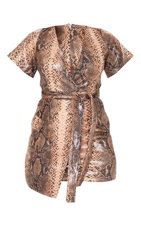 Nude Pu Snake Print Wrap Bodycon Dress | PrettyLittleThing USA