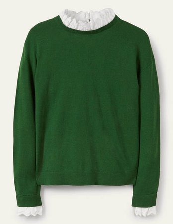 Lydia Woven Frill Sweater - Conifer | Boden US