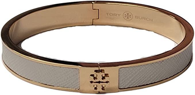Amazon.com: Tory Burch 145435 Tory Gold/New Ivory White Slim Leather Inlay Women's Cuff Bracelet: Clothing, Shoes & Jewelry