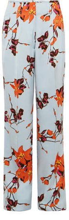 Floral-print Satin Wide-leg Pants - Orange