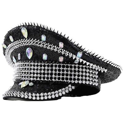 black silver captain costume hat crystal rhinestone glitter sequin