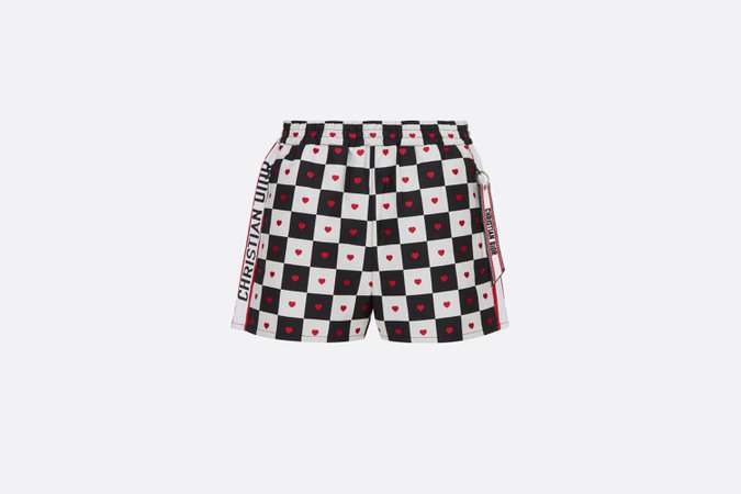 Dioramour Shorts Black, White and Red D-Chess Heart Technical Taffeta Jacquard - Ready-to-wear - Woman | DIOR