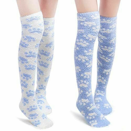 blue and white paw print socks
