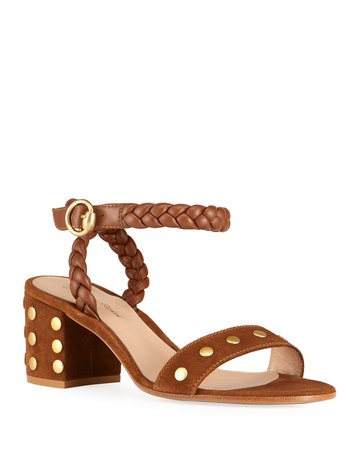 Gianvito Rossi Studded Suede Ankle-Strap Sandals | Neiman Marcus