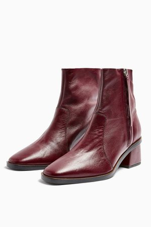 MARGOT Leather Burgundy Unlined Leather Boots | Topshop