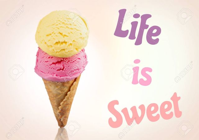 Life Is Sweet Inspirational Poster With Ice Cream And Ink Typography. Positive Design Poster With Quote And Paint Splash. Beautiful Food Background Stock Photo, Picture And Royalty Free Image. Image 99720778.