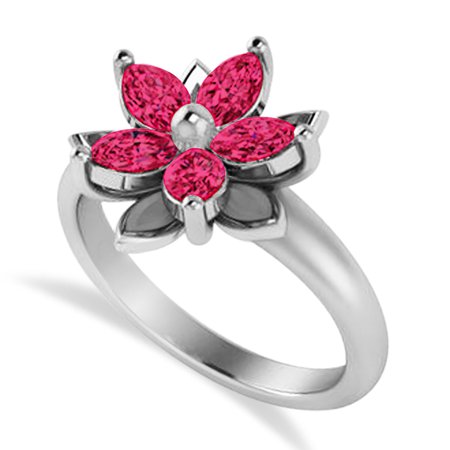 Ruby 5-Petal Flower Fashion Ring 14k White Gold (1.20ct) - AZ3458