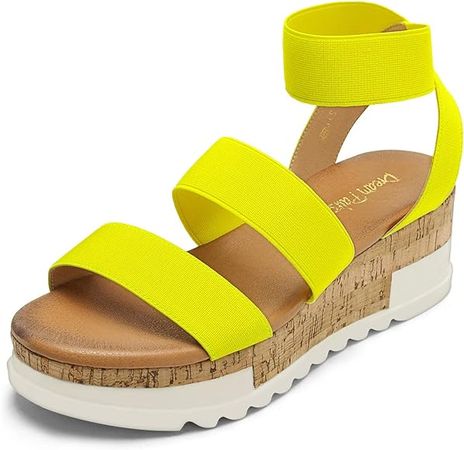 Amazon.com | DREAM PAIRS Womens Open Toe Elastic Strap Casual Flatform Platform Sandal, Neon Lime-1(5.5) Reed-1 | Platforms & Wedges