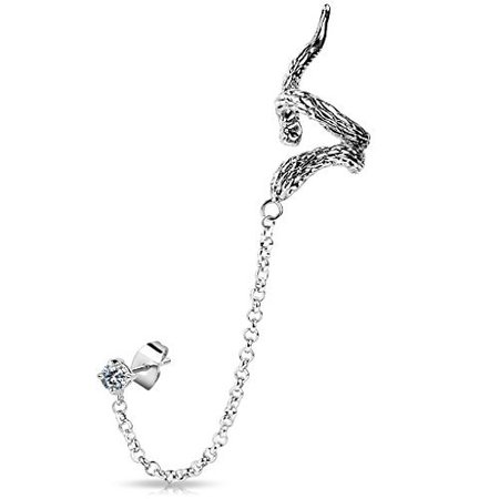 Amazon.com: Snake Earring Cuff, Chain Linked with Clear Stud Earring: Jewelry