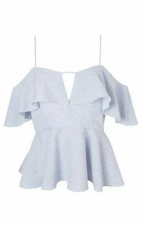 Cold Shoulder Blue Gingham Frill Spaghetti Strap Tank Top