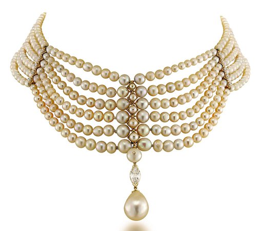 NATURAL PEARL AND DIAMOND CHOKER NECKLACE