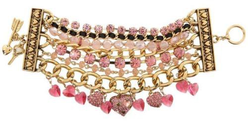 Betsey Johnson Pink Crystal Puffy Heart Rhinestone Gold Bracelet NWT $135 | eBay