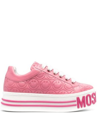 Shop pink Moschino platform smiley-face sneakers with Express Delivery - Farfetch