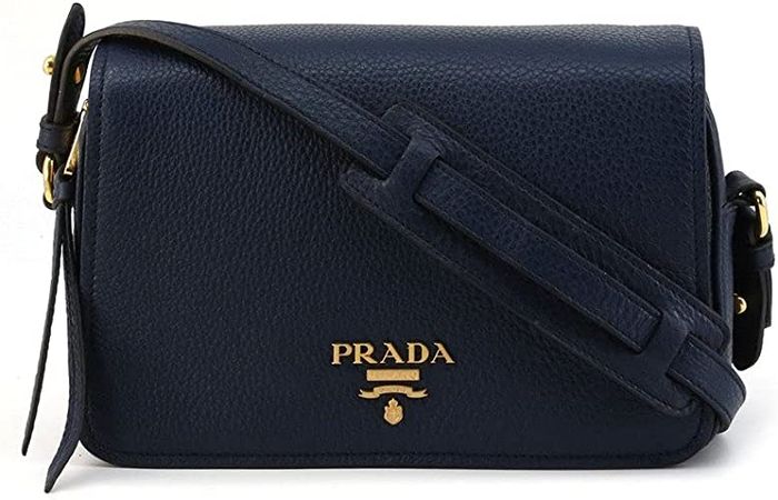 Prada Womens Vitello Phenix Shoulder Flap Navy Blue Leather Crossbody Bag 1BD163 (Navy Blue): Handbags: Amazon.com