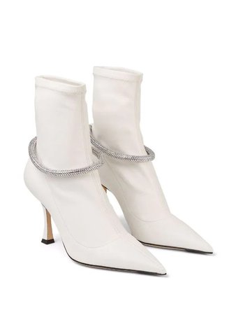 Leroy 90 Embellished Ankle Boots in Latte/Crystal | Jimmy Choo