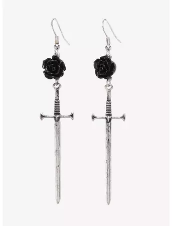 Black Rose Sword Drop Earrings | Hot Topic