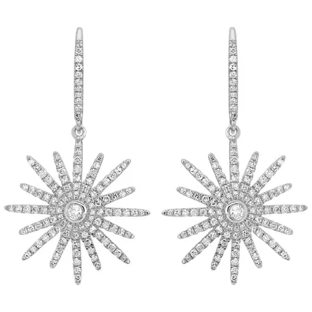 Luxle 7/8 Carat T.W. Diamond Starburst Drop Earrings in 18k White Gold For Sale at 1stDibs