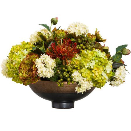 Mixed Silk Floral Centerpiece in Bronze Bowl | Scenario Home