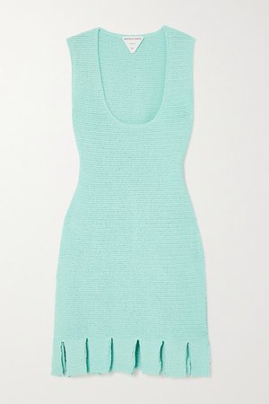 Open-knit Cotton-blend Mini Dress - Blue