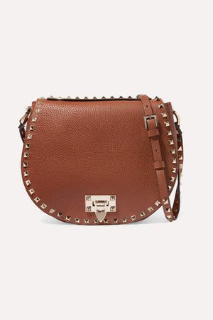 Garavani Rockstud Small Textured-leather Shoulder Bag - Brown