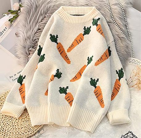 Womens Carrot Pattern Knitted Sweater Casual Loose Long Sleeve Pullover Sweater Tops at Amazon Women’s Clothing store