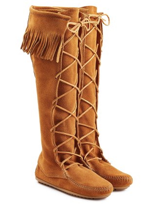 Fringed Suede Knee Boots with Lace-Up Front Gr. US 8