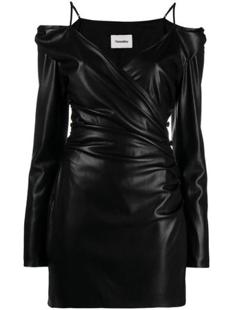 nanushka black long sleeve of the shoulder mini dress
