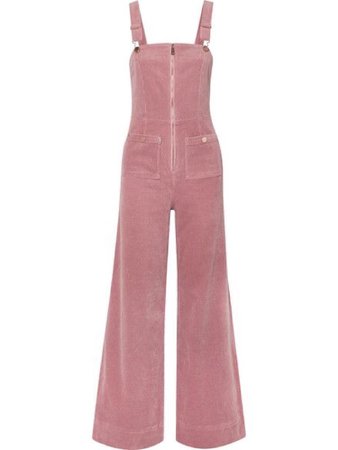 Pink velvet denim overalls