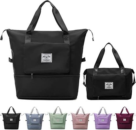 Amazon.com | Large Capacity Folding Travel Bag, Lightweight Waterproof Luggage Bag, Expandable Travel Duffel Bag, Dry Wet Separated Gym Tote Bag, Weekender Overnight Bag for Women and Man (Black) | Travel Duffels