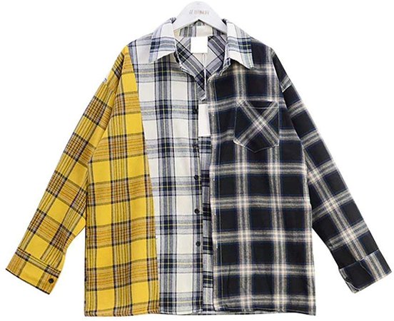 Amazon.com: BTS Shirt Bangtanboys Suga Style Colour Matching Plaid Shirt Blouse Jacket (one Size) Yellow: Clothing