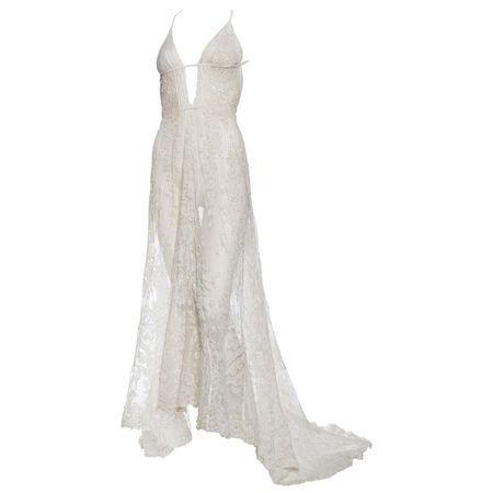 Exquisite Belle Epoch Victorian Lace Backless Trained Gown at 1stDibs | victorian lace gown, victorian lace dress