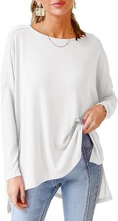 Amazon.com: Tankaneo Women's Long Sleeve Oversized Tunic Tops Casual Loose Fit Shirts White : Clothing, Shoes & Jewelry