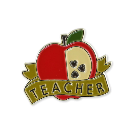 apple red teacher school enamel pin