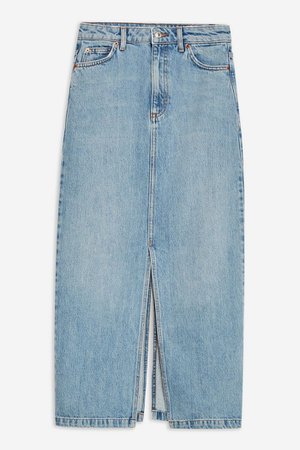 Blue Split Front Denim Midi Skirt | Topshop Blue
