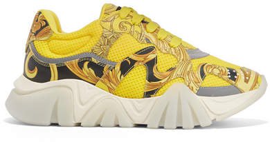 Squalo Printed Leather And Mesh Sneakers - Yellow