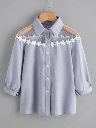 Flower Lace Insert Shirt