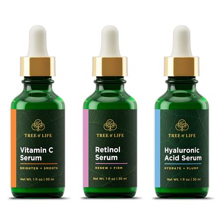 Amazon.com: Tree of Life Vitamin C Serum, Retinol Serum and Hyaluronic Acid Serum for Brightening, Firming, and Hydrating for Face; Total Skin Reset Day & Night, 3 Count x 1 Fl Oz : Beauty & Personal Care