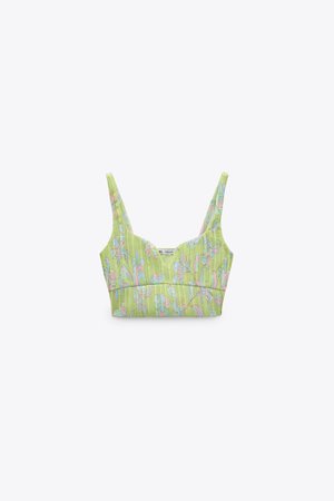 PRINTED PLEATED CROP TOP - Turquoise green | ZARA United States