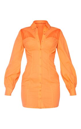 Orange Woven Cup Binding Long Sleeve Shirt Dress | PrettyLittleThing USA