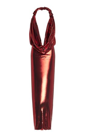 Draped Metallic Halter Gown By Laquan Smith | Moda Operandi