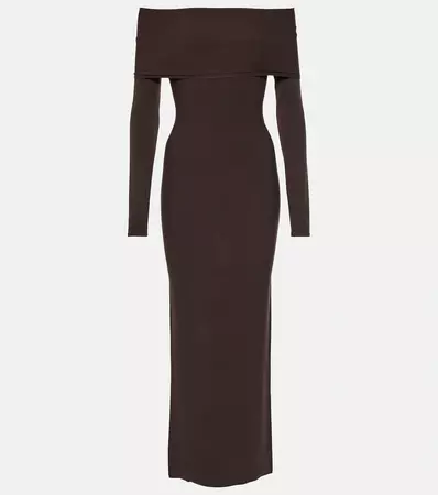 Off Shoulder Jersey Midi Dress in Brown - Alaia | Mytheresa