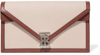 Leather-trimmed Canvas Clutch - Beige