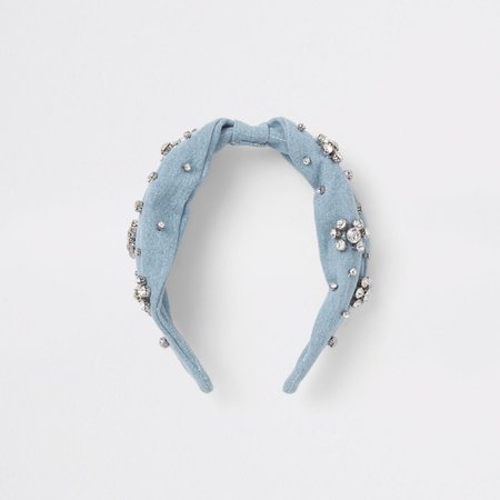 Blue denim diamante embellished headband - Hair Accessories - Accessories - women