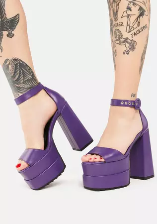 Lamoda Vegan Leather Peep Toe Platform Sandals - Purple – Dolls Kill