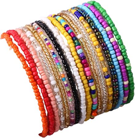 Amazon.com: KIFEDSLJ 24Pcs Colorful Beaded Anklets Boho Handmade Beaded African Anklets Multicolor Seed Beads Stretch Ankle Bracelets for Women Elastic Foot and Hand Chain Jewelry-24pcs: Clothing, Shoes & Jewelry